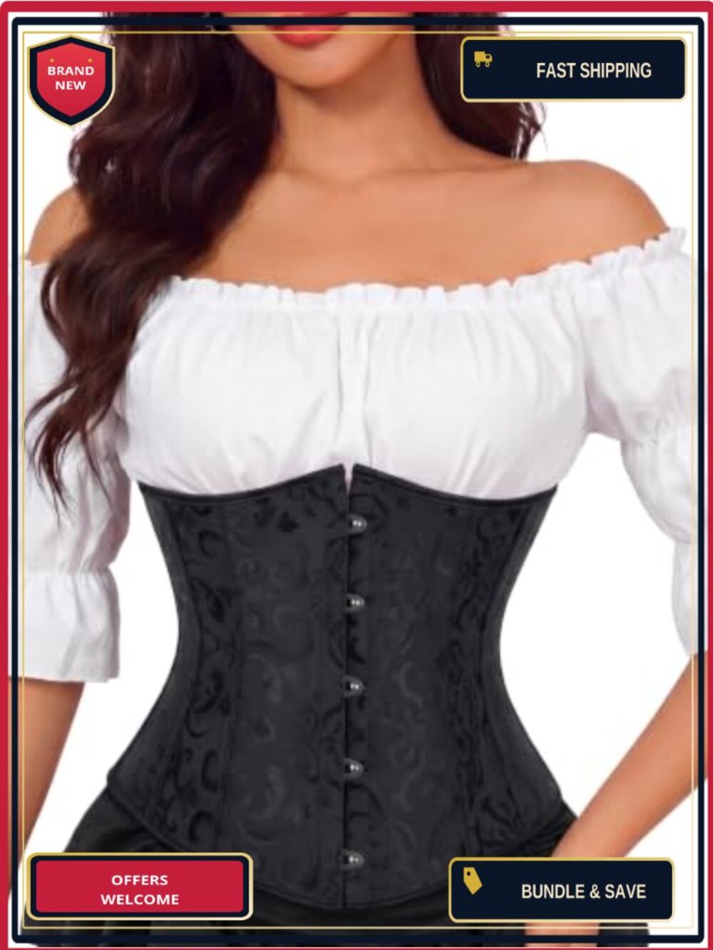 Women's Underbust Corset Top Lace-Up Boned Steampunk Costume